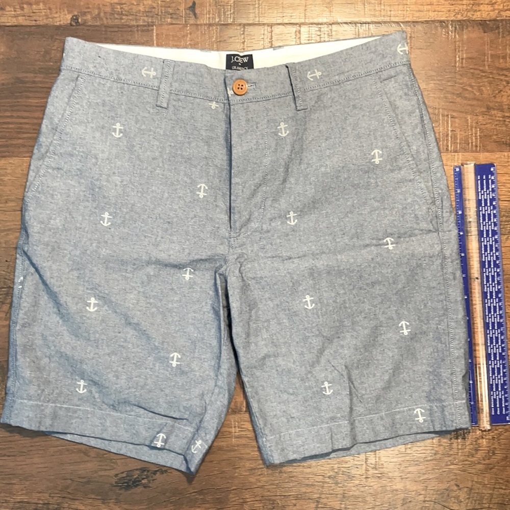 J. Crew Gramercy Gray-Navy Anchor Shorts 31 W
